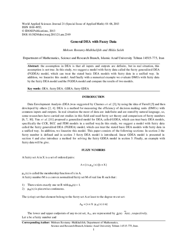 (PDF) General Dea with Fuzzy Data
