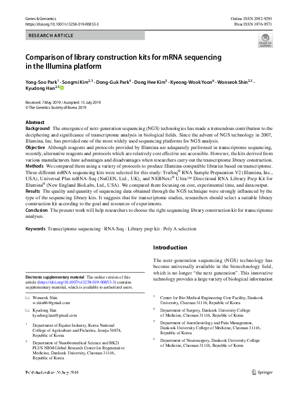 (PDF) Comparison of library construction kits for mRNA sequencing in ...