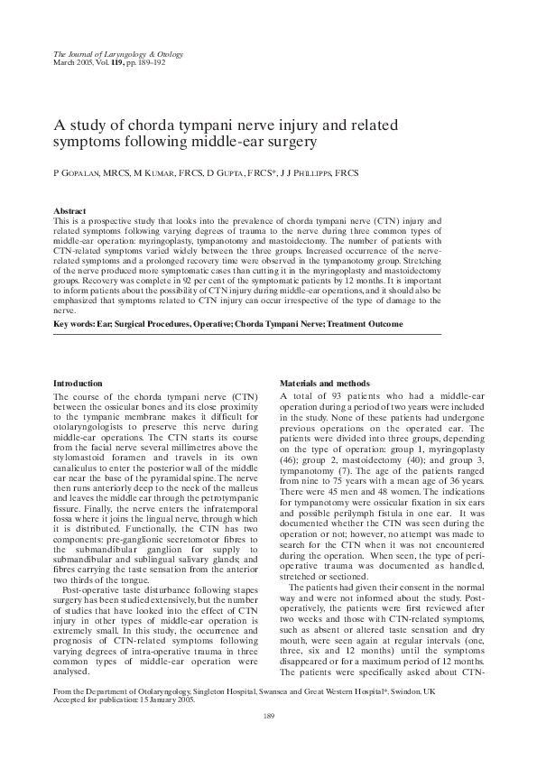 (PDF) A study of chorda tympani nerve injury and related symptoms ...