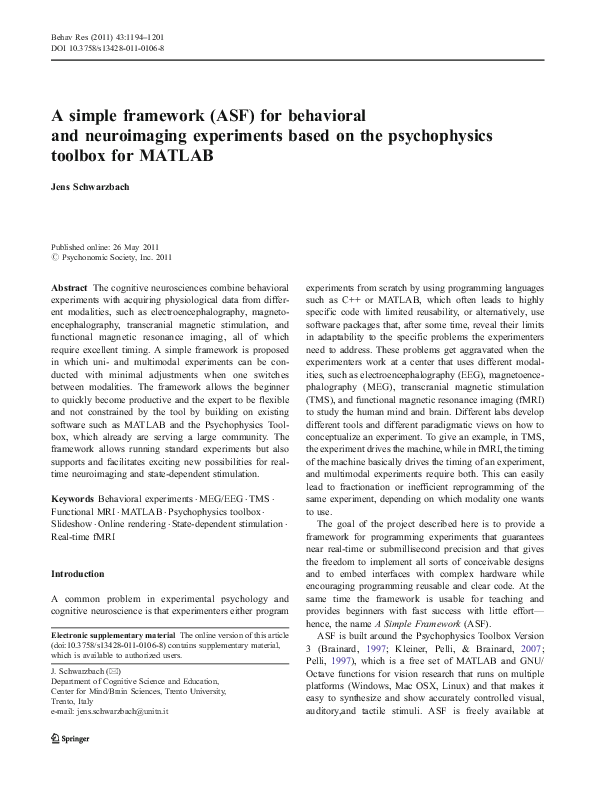 (PDF) A simple framework (ASF) for behavioral and neuroimaging ...