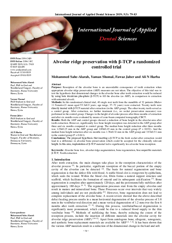 (PDF) Alveolar ridge preservation with β-TCP a randomized controlled trial