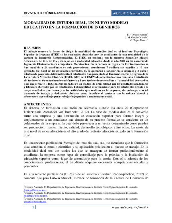 (PDF) Modalidad De Estudio Dual, Un Nuevo Modelo Educativo en La ...