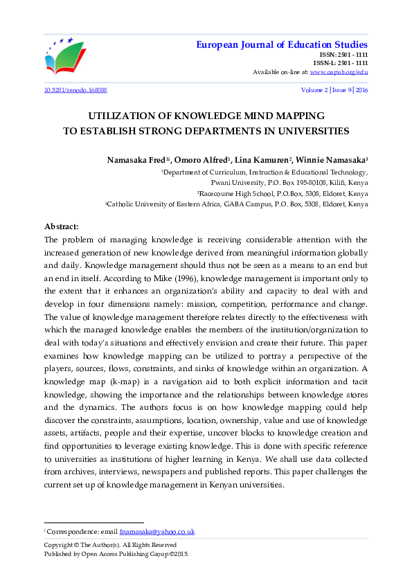 (PDF) Utilization of Knowledge Mind Mapping to Establish Strong ...
