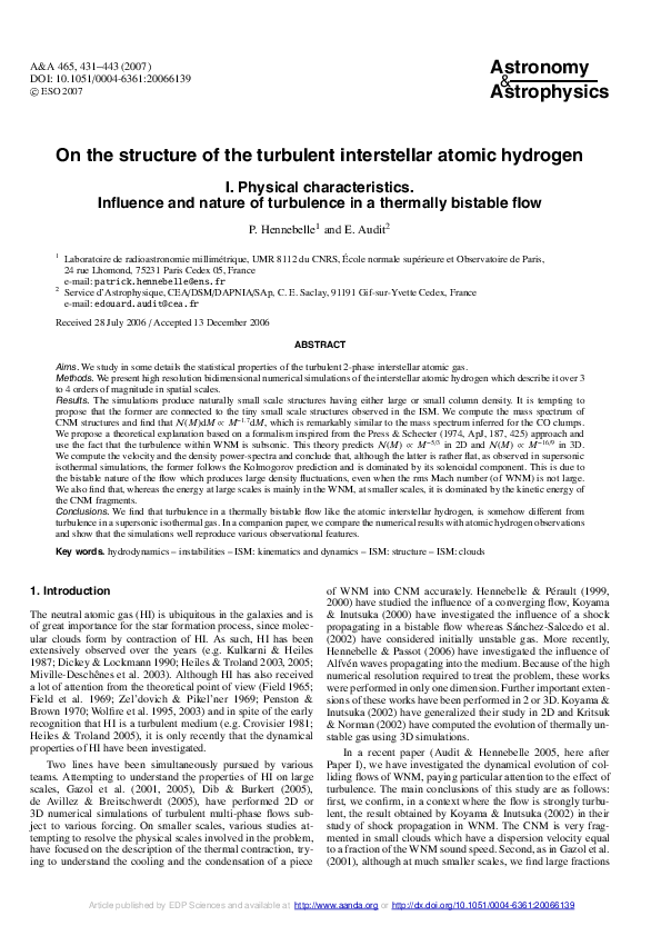 (PDF) On the structure of the turbulent interstellar atomic hydrogen