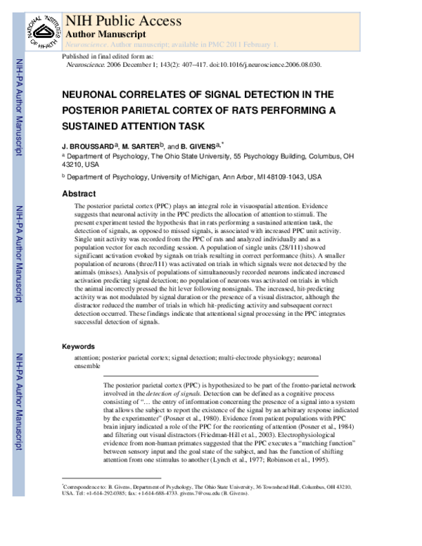 (PDF) Neuronal correlates of signal detection in the posterior parietal ...