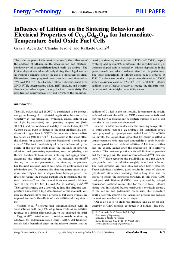 (PDF) Influence of Lithium on the Sintering Behavior and Electrical ...