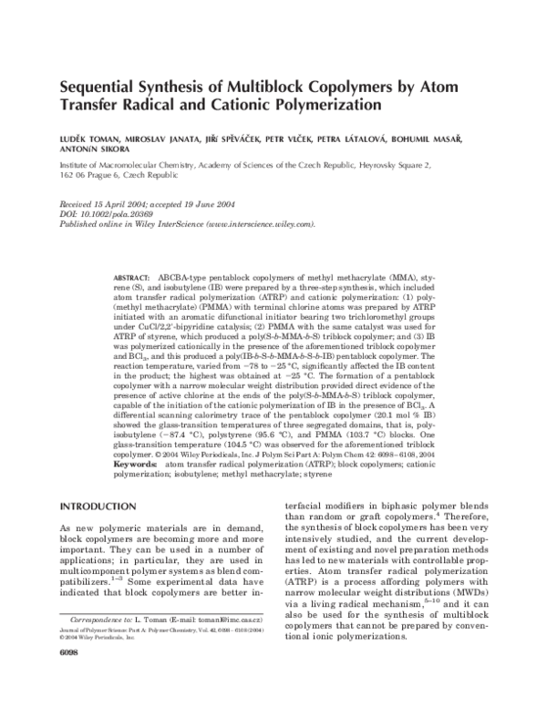 (PDF) Sequential synthesis of multiblock copolymers by atom transfer ...
