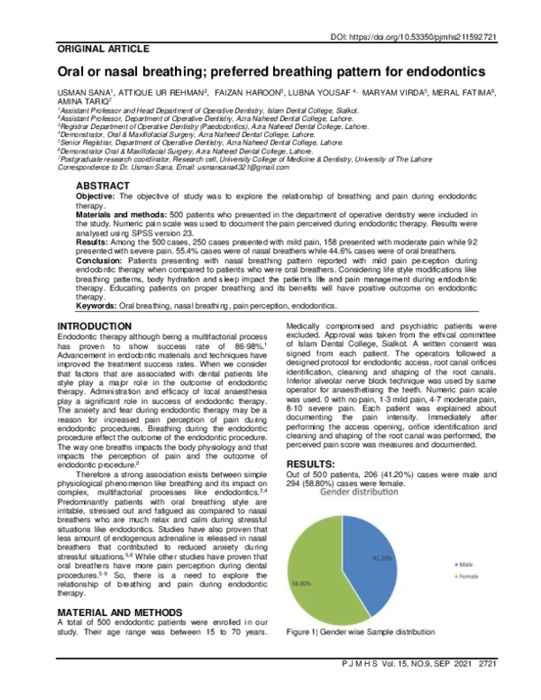 (PDF) Oral or nasal breathing; preferred breathing pattern for endodontics