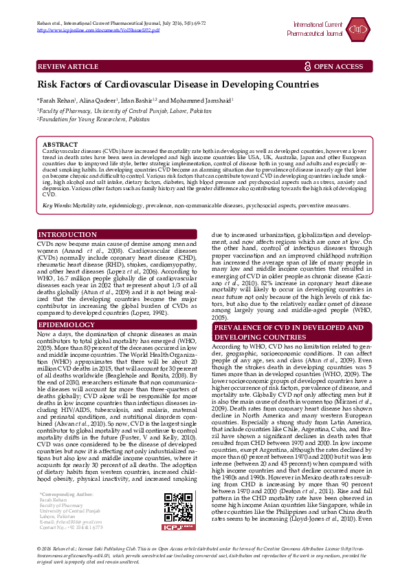 (PDF) Risk Factors of Cardiovascular Disease in Developing Countries