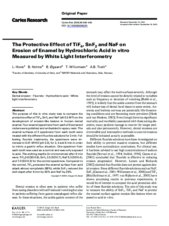 (PDF) The Protective Effect of TiF4, SnF2 and NaF on Erosion of Enamel ...