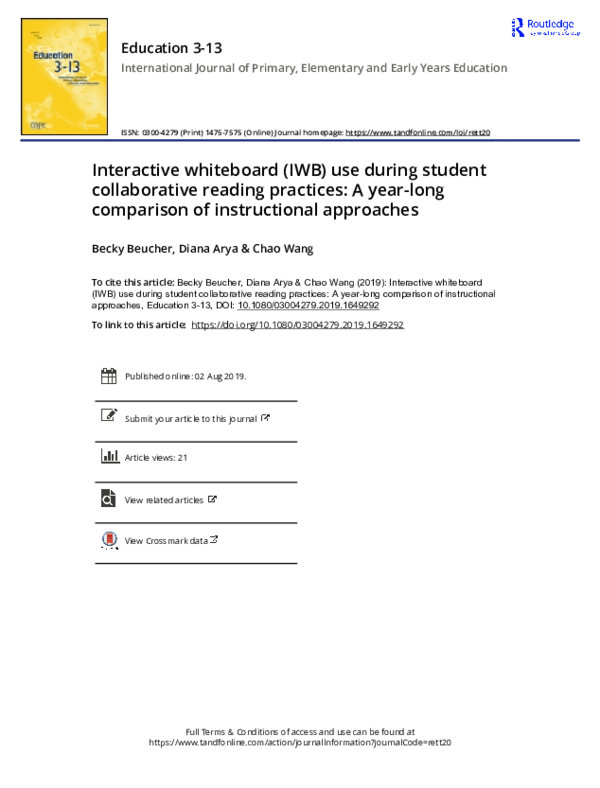 (PDF) Interactive whiteboard (IWB) use during student collaborative ...