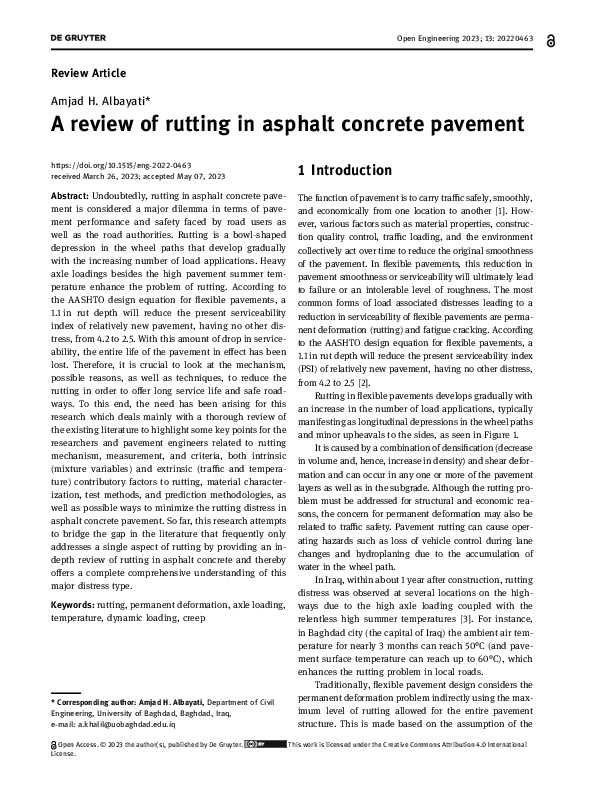 (PDF) A review of rutting in asphalt concrete pavement