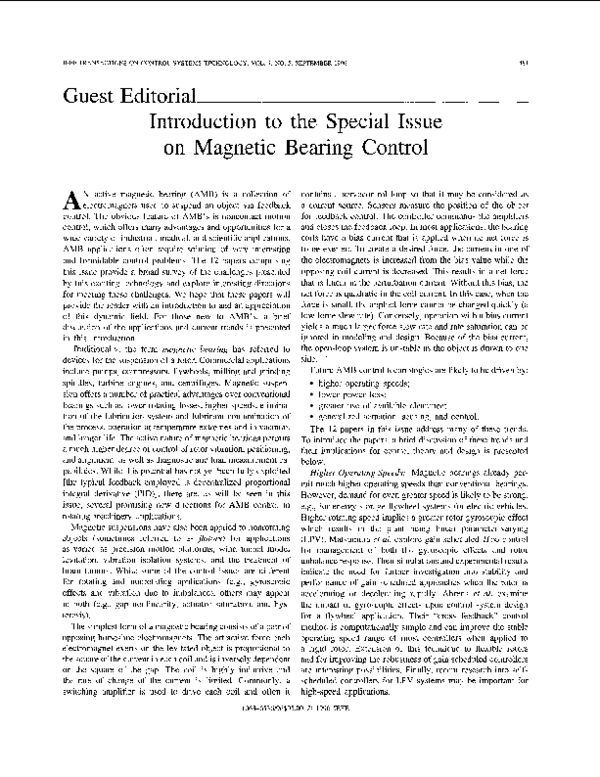 (PDF) Introduction to the Special Issue on Magnetic Bearing Control ...