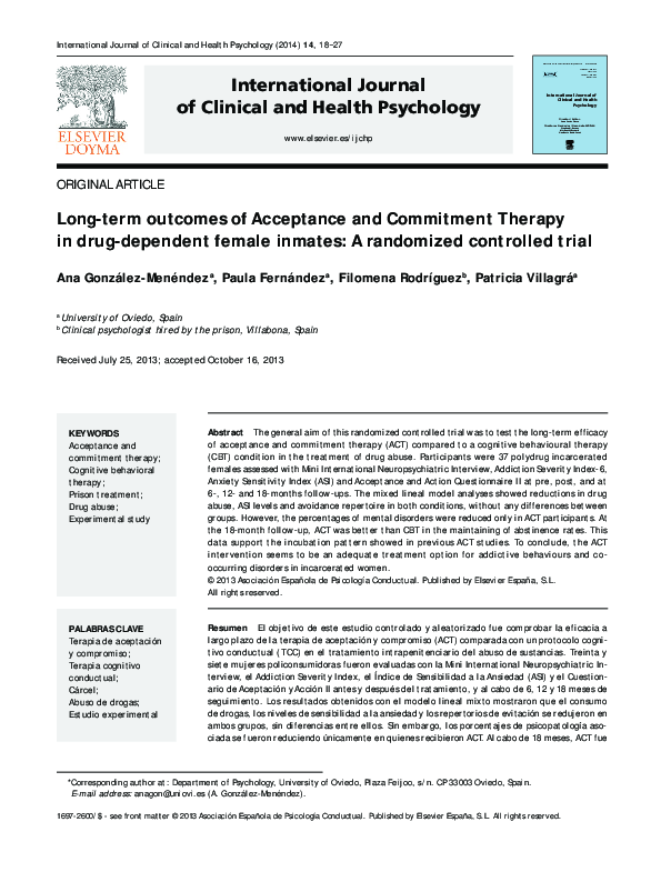 (PDF) Long-term outcomes of Acceptance and Commitment Therapy in drug ...