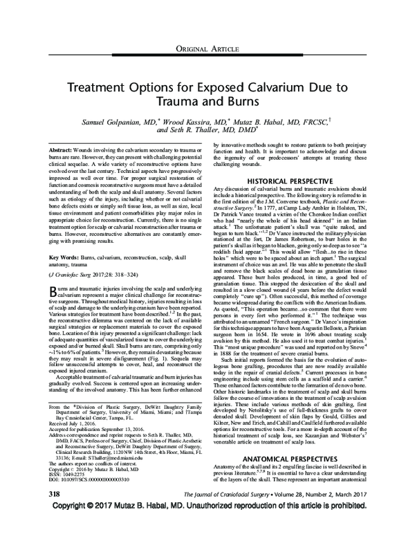 (PDF) Treatment Options for Exposed Calvarium Due to Trauma and Burns