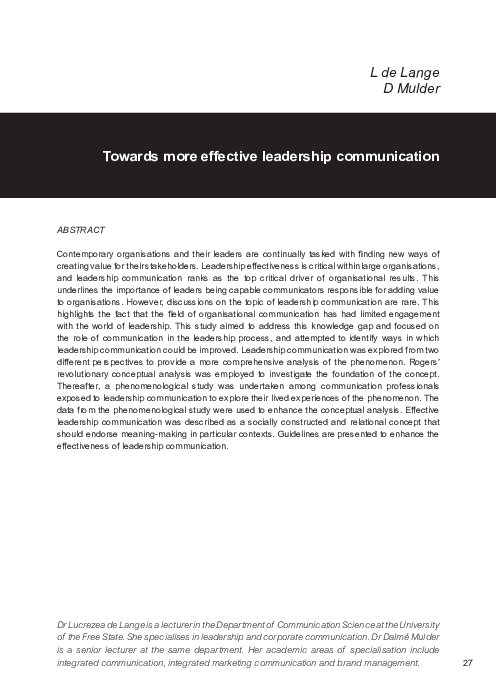 (PDF) Towards more effective leadership communication