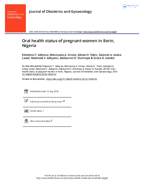 (PDF) Oral health status of pregnant women in Ilorin, Nigeria