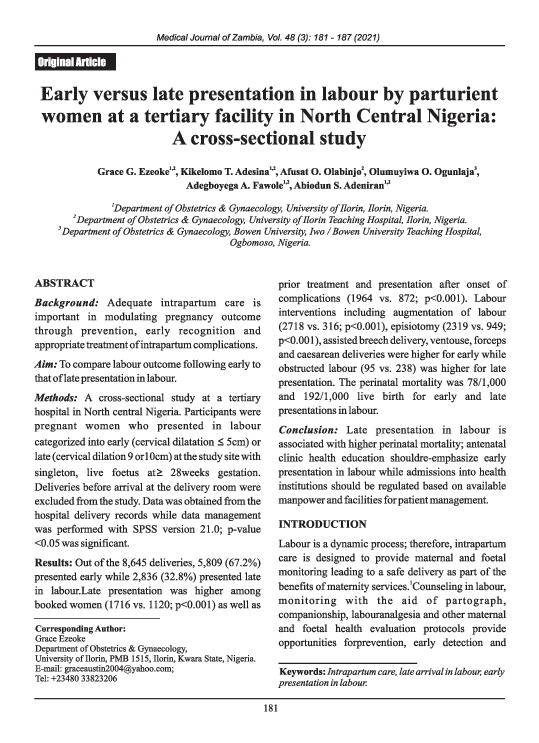 (PDF) Early versus late presentation in labour by parturient women at a ...