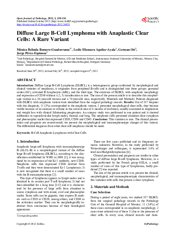 (PDF) Diffuse Large B-Cell Lymphoma with Anaplastic Clear Cells: A Rare ...