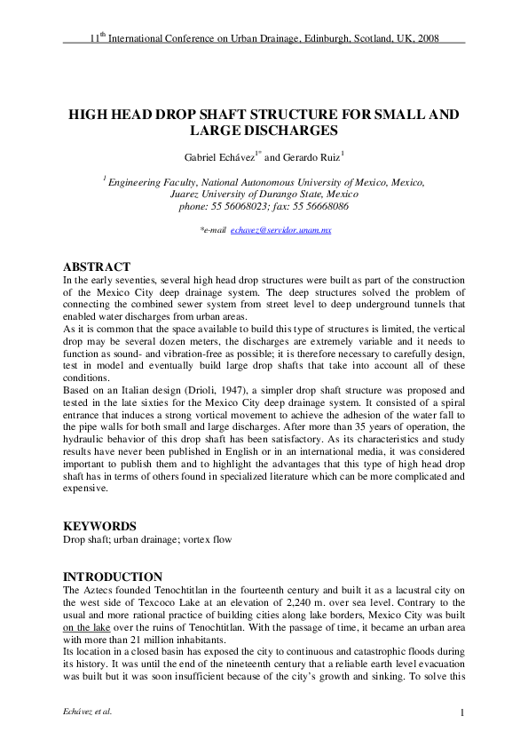 (PDF) High Head Drop Shaft Structure for Small and Large Discharges