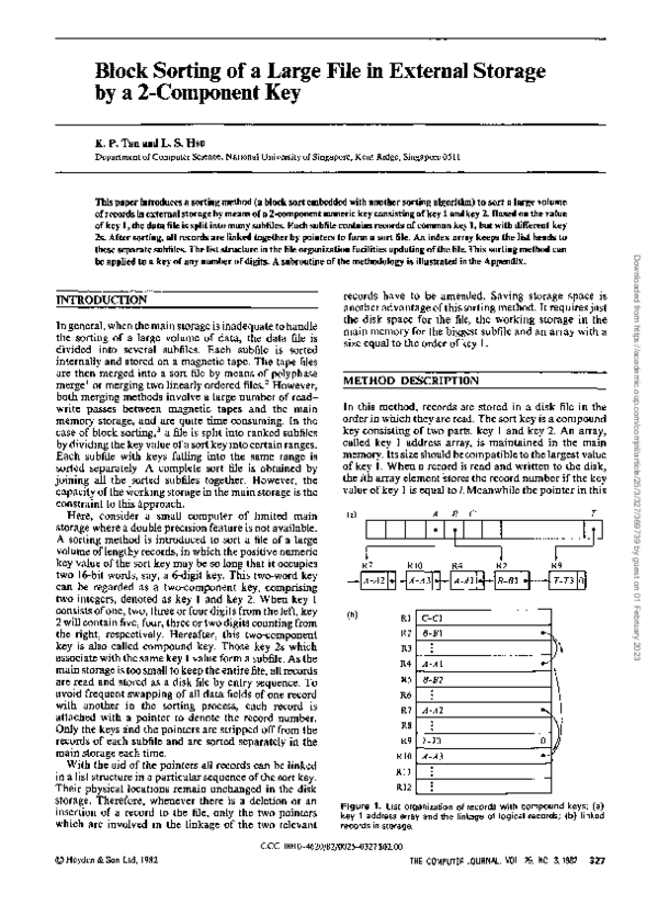 (PDF) Block Sorting of a Large File in External Storage by a 2 ...