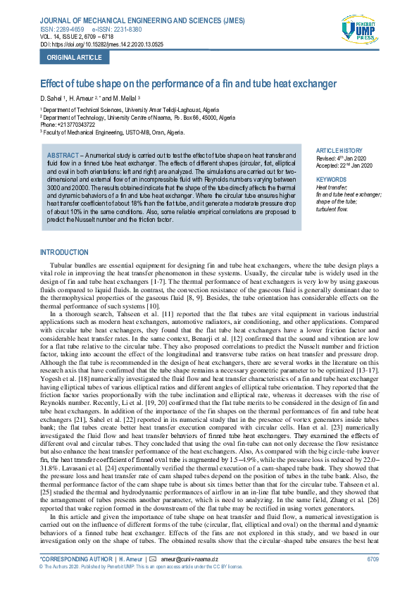 (PDF) Effect of tube shape on the performance of a fin and tube heat ...