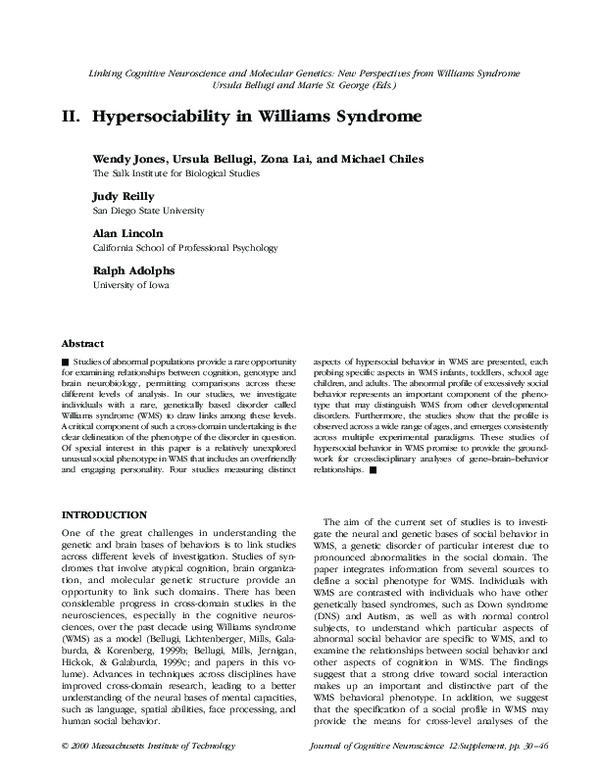 (PDF) Hypersociability in Williams Syndrome