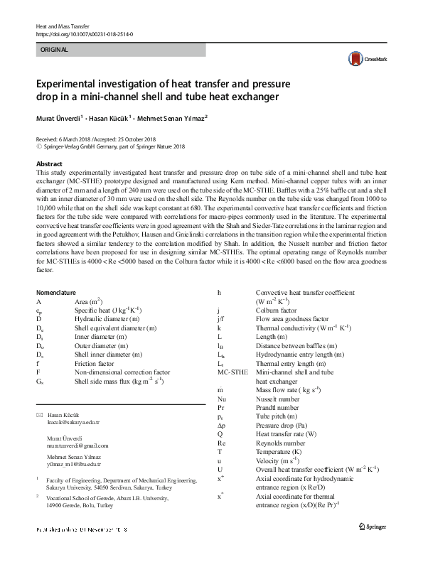 (PDF) Experimental investigation of heat transfer and pressure drop in ...