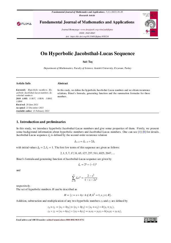 (PDF) On Hyperbolic Jacobsthal-Lucas Sequence