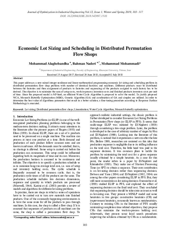 PDF) Asynchronous teams for joint lot-sizing and scheduling