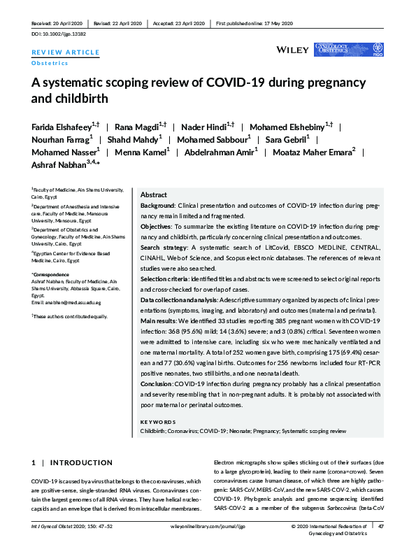 (PDF) A systematic scoping review of COVID‐19 during pregnancy and ...