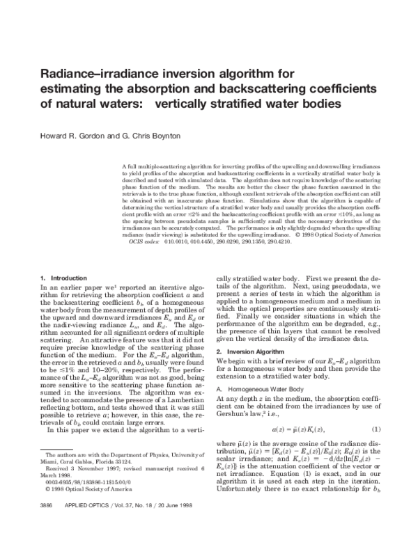 (PDF) Radiance–Irradiance Inversion Algorithm for Estimating the ...
