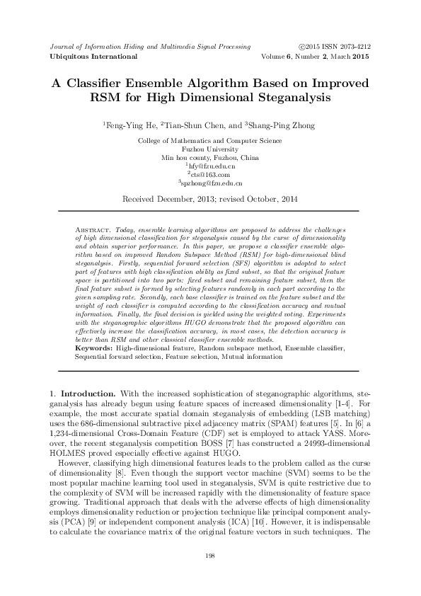 (PDF) A Classifier Ensemble Algorithm Based on Improved RSM for High ...