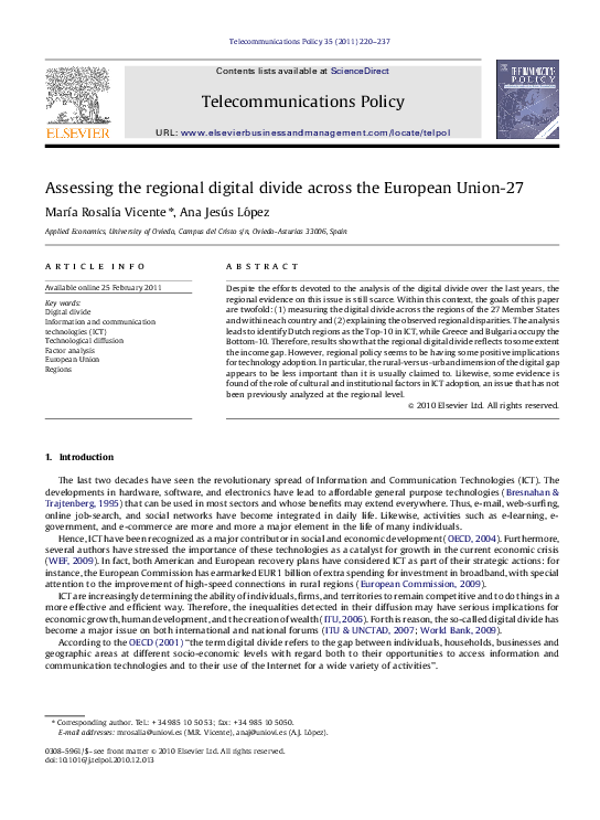 (PDF) Assessing the regional digital divide across the European Union-27