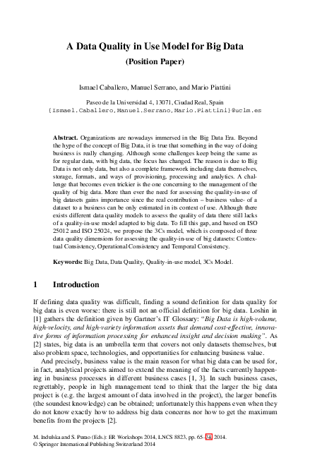 (PDF) A Data Quality in Use Model for Big Data