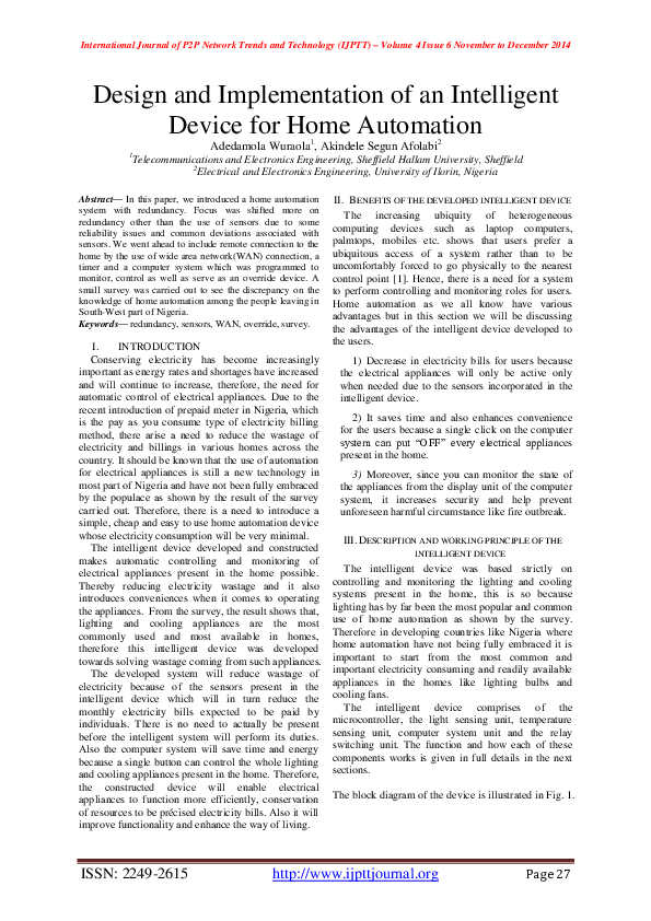 (PDF) Design and Implementation of an Intelligent Device for Home ...