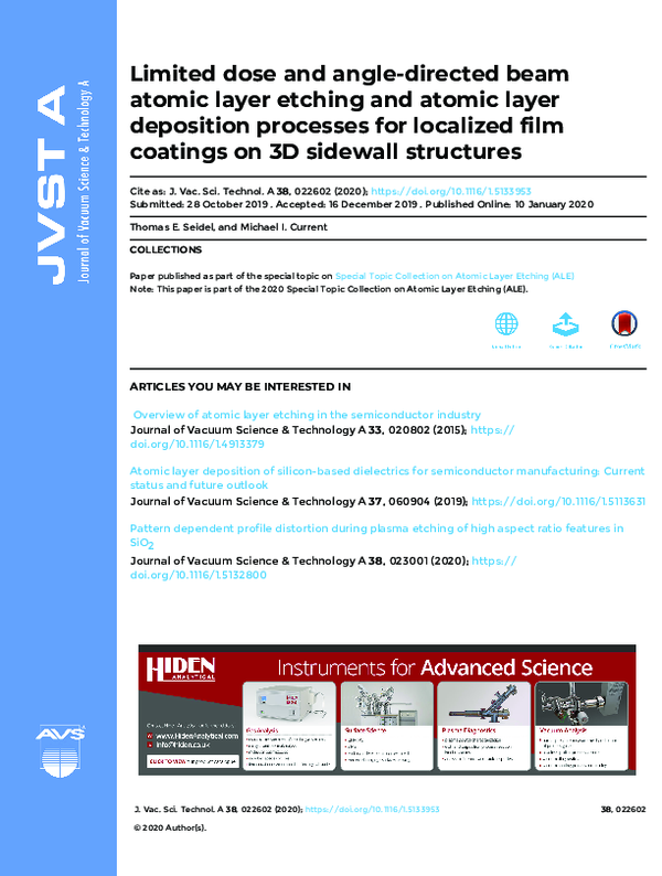 (PDF) Limited dose and angle-directed beam atomic layer etching and ...