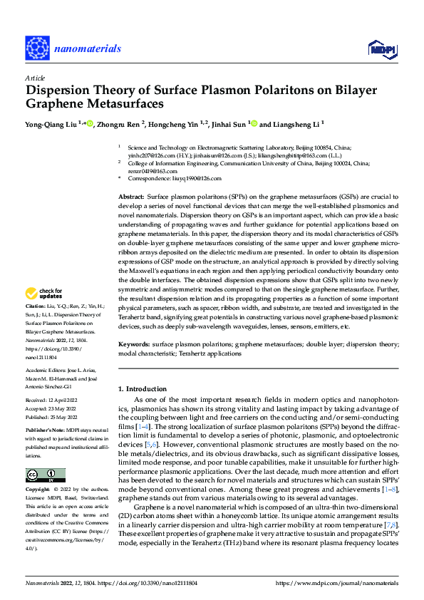 (PDF) Dispersion Theory of Surface Plasmon Polaritons on Bilayer ...