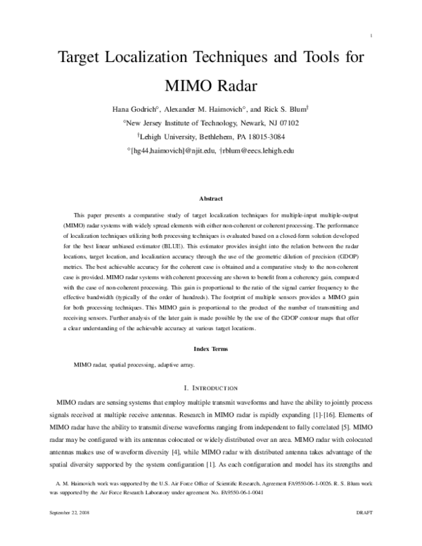 (PDF) Target localization techniques and tools for MIMO radar