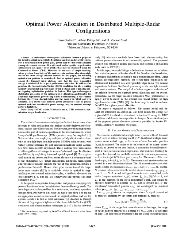 (PDF) Optimal power allocation in distributed multiple-radar configurations