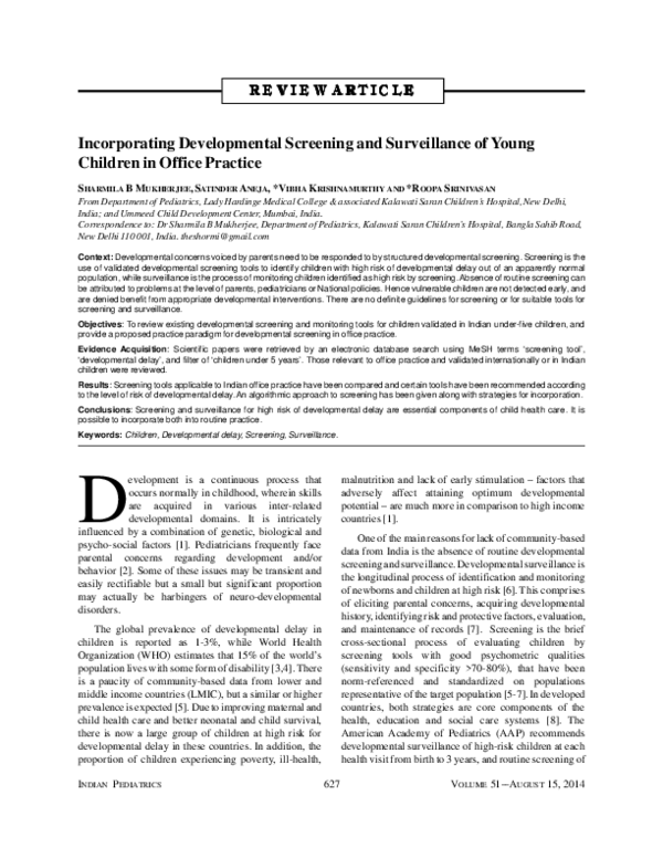 (PDF) Incorporating developmental screening and surveillance of young ...