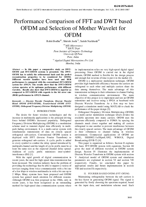 (PDF) Performance Comparison of FFT and DWT based OFDM and Selection of ...