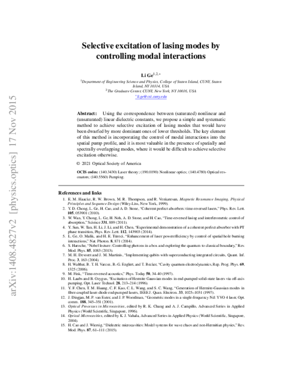 (PDF) Mode Selection and Single-mode Lasing by Active Transformation Optics