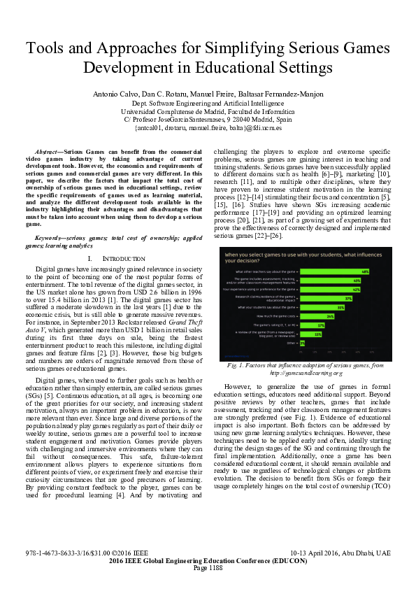 (PDF) Tools and approaches for simplifying serious games development in ...