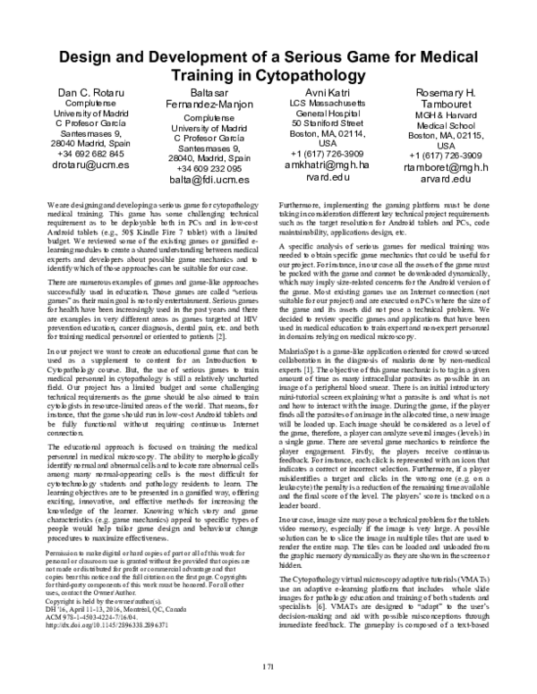 (PDF) Design and Development of a Serious Game for Medical Training in ...