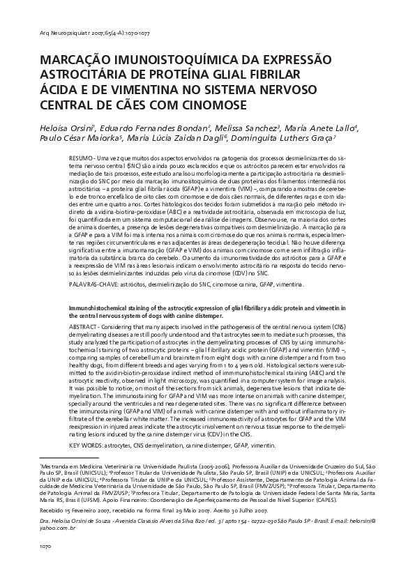 (PDF) Marcação imunoistoquímica da expressão astrocitária de proteína ...