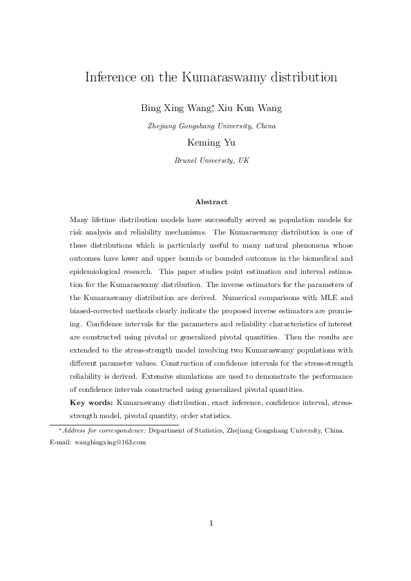 (PDF) Inference on the Kumaraswamy distribution