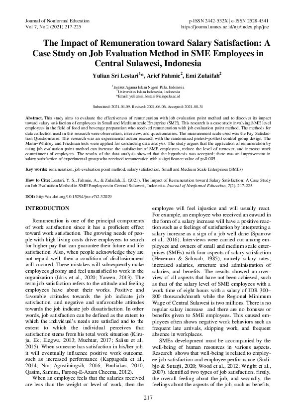 (PDF) The Impact of Remuneration toward Salary Satisfaction: A Case ...