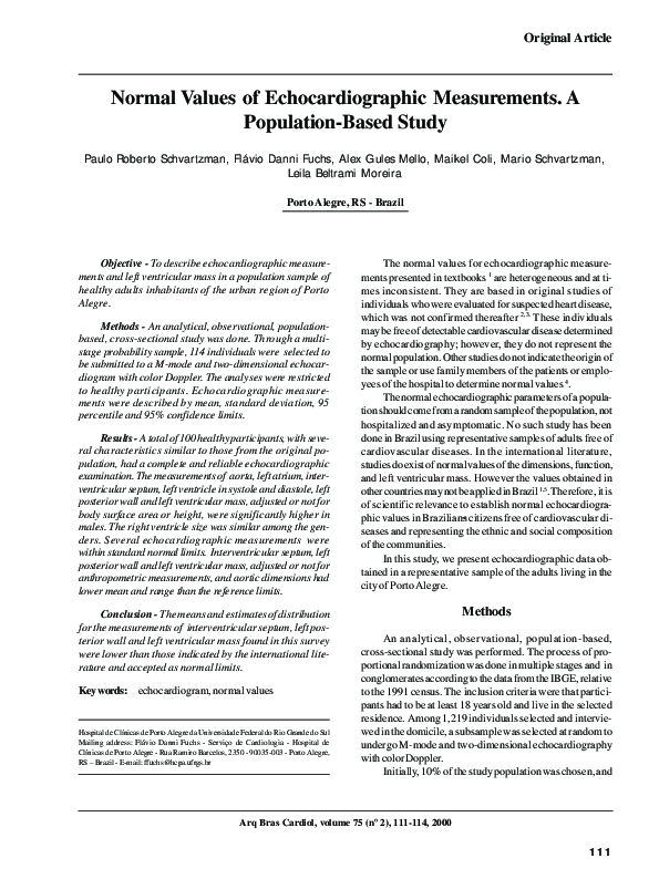 (PDF) Normal values of echocardiographic measurements. A population ...