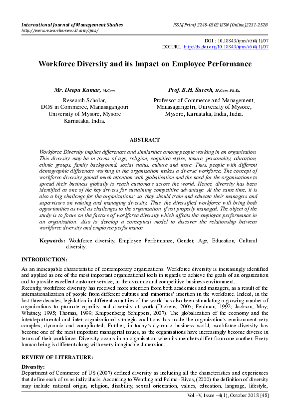 (PDF) Workforce Diversity and its Impact on Employee Performance